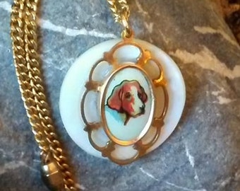 Vintage Hound Portrait Charm Necklace - Upcycled/Repurposed Fashion Jewelry - Wedding Party Gift