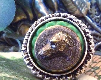 Vintage Irish Wolfhound Stacked Button "Statement" Ring - Upcycled/Repurposed Fashion Jewelry - Wedding Party Gift