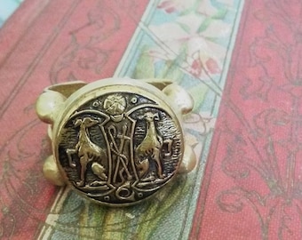 Favorite Hunting Greyhounds/Whippets Button Ring - Antique Dog Figures - Upcycled/Repurposed Fashion Jewelry - Wedding Party Gift