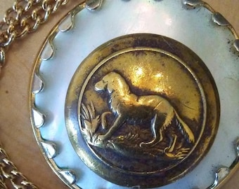 The Old Hunter Antique Brass Dog Button Pendant - Upcycled/Repurposed Button Is Now Fashion Jewelry