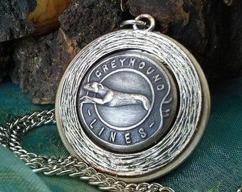 Go, Greyhound! Vintage Greyhound Bus Uniform Button Pendant Necklace - Upcycled/Repurposed Fashion Jewelry