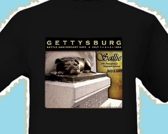 Gettysburg T-Shirt - "Sallie" Civil War Dog Statue-11th PA Monument - Adult Sizes S, M, L, XL, 2XL