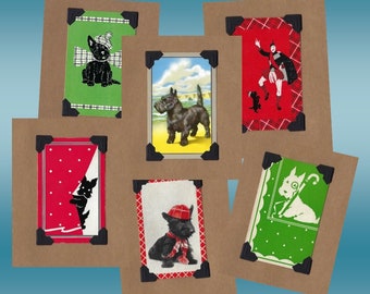 6-Card Set-Scotties (Scottish Terrier) Birthday/Blank Notes - *Upcycled* Vintage Playing Cards-includes gallery of greetings to choose from!