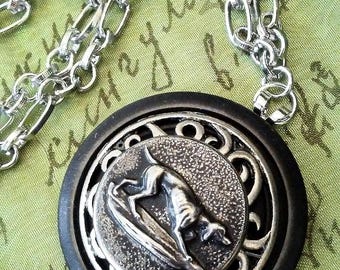 Silver-Tone Hunting Dog Filigree Pendant Necklace - Upcycled/Repurposed Fashion Jewelry - Wedding Party Gift
