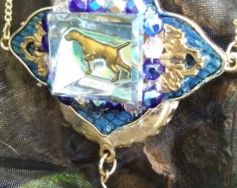Vintage Field Dog Intaglio Pendant Assemblage - Upcycled/Repurposed Fashion Jewelry - Wedding Party Gift