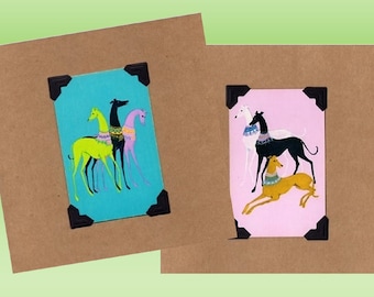 SIX (6) Greyhound Greeting Cards - Birthday & Blank Note Set-*Upcycled* Vintage Playing Cards-includes gallery of greetings to choose from!