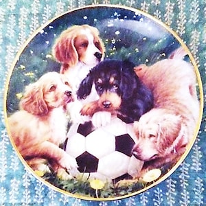Franklin Mint &quot;Soccer Scamps&quot; ASPCA Puppies Porcelain Limited Edition Collector&#39;s Plate - 1993