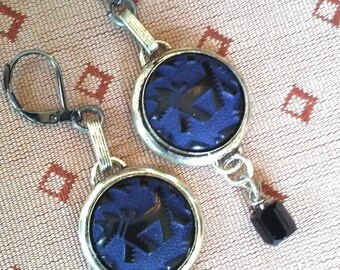 Art Deco Scottish Terrier "Scottie"  Button Earrings - Vintage Celluloid Dog Buttons Repurposed as Fashion Jewelry - Wedding Party Gift