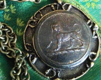 Talbot Dog Relic Button Pendant Necklace - A Dug Antique Livery Button Transformed As Beautiful Fashion Jewelry