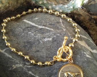 Little Pointer Dog Vintage Button Bracelet - Upcycled/Repurposed Fashion Jewelry