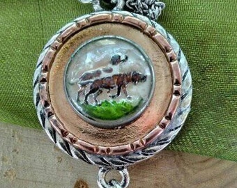 Vintage Bird Dogs (Irish Setter) Intaglio Charm Necklace-Reverse Painted-Upcycled/Repurposed Fashion Jewelry - Wedding Party Gift