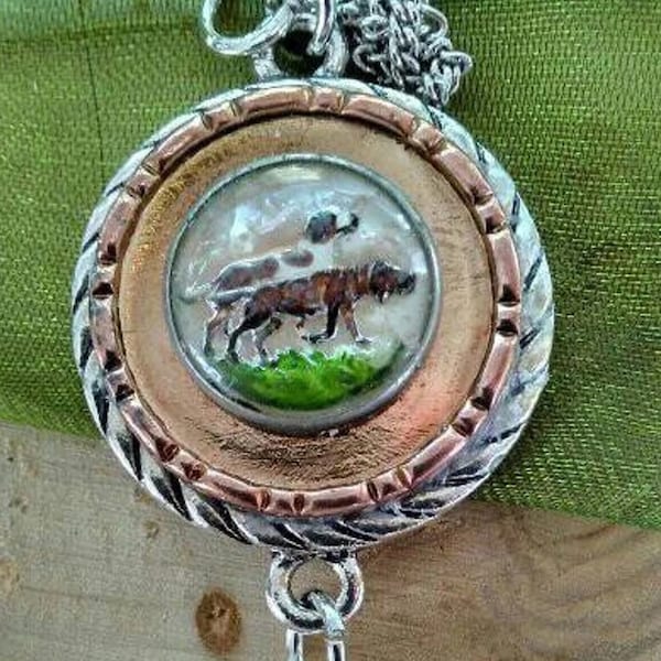 Vintage Bird Dogs (Irish Setter) Intaglio Charm Necklace-Reverse Painted-Upcycled/Repurposed Fashion Jewelry - Wedding Party Gift