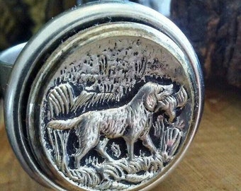 Vintage "Retriever At Work" Dog Button "Statement" Ring - Upcycled/Repurposed Fashion Jewelry - Wedding Party Gift