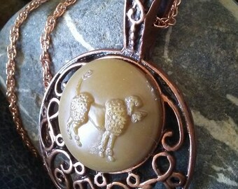 Vintage Poodle Button Filigree Pendant Necklace - Upcycled/Repurposed Fashion Jewelry - Wedding Party Gift