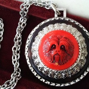Glass Shih Tzu / Lhasa Apso / Terrier Dog Button Pendant Necklace - Upcycled/Repurposed  Fashion Jewelry - Wedding Party Gift