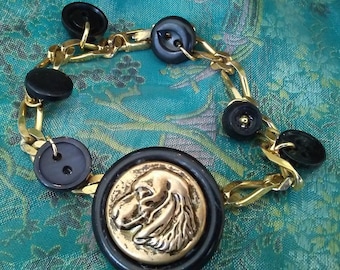 A Bold Portrait Vintage Spaniel Dog Button Bracelet - Upcycled/Repurposed Fashion Jewelry - Wedding Party Gift