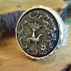 Antique Greyhound/Whippet Dog Button Ring - &quot;Her Majesty&#39;s Favorite&quot; - Upcycled Fashion Jewelry - Wedding Party Gift