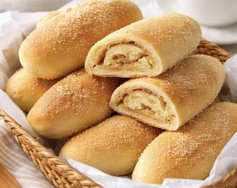 Pan español – Panecillos dulces filipinos / Pan blando relleno de mantequilla y azúcar / Productos horneados caseros