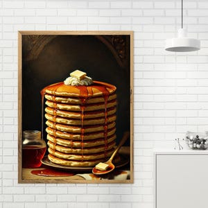 Barock Pfannkuchen mit Ahornsirup Digitale Datei - Ausgefallenes königliches Frühstück, Vintage Küchen Dekor, Sofort-Download r