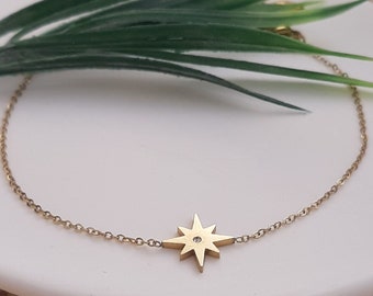 North star bracelet, Star bracelet, Gold star bracelet, Dainty star bracelet, Sparkel star bracelet, Star charm bracelet, North star charm