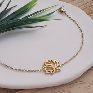 Lotus bracelet, Lotus flower bracelet, Dainty gold bracelet, Dainty Lotus bracelet, Lotus charm bracelet, Hollow lotus bracelet, Yoga lovers image 2