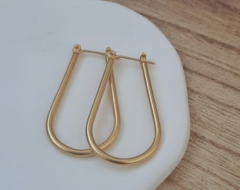 Gold hoops, Teardrop hoops, Unique hoops, Women hoops, Gold hoops, Minimalist hoops, Gold hoop earrings, Matte finish gold hoops, Oval hoops