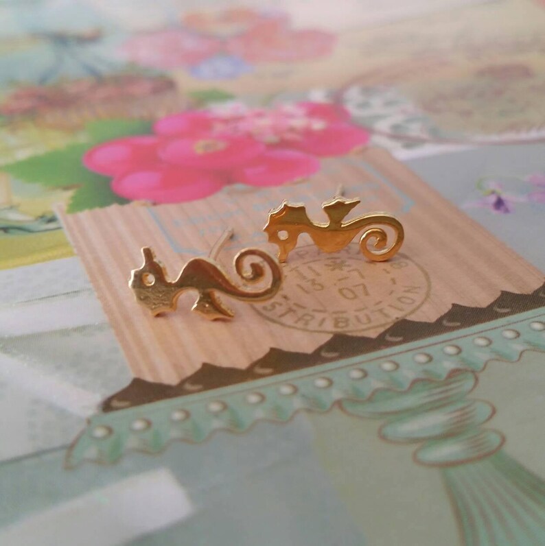 Sea dragon studs Seahorse studs Gold seahorse studs Seahorse stud earrings Gold sea horse studs Sea horse studs Gold sea dragon studs