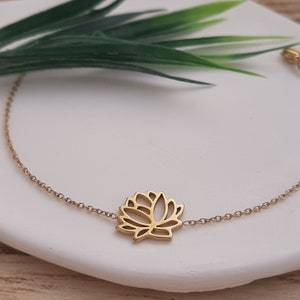 Lotus bracelet, Lotus flower bracelet, Dainty gold bracelet, Dainty Lotus bracelet, Lotus charm bracelet, Hollow lotus bracelet, Yoga lovers image 3