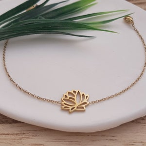 Lotus bracelet, Lotus flower bracelet, Dainty gold bracelet, Dainty Lotus bracelet, Lotus charm bracelet, Hollow lotus bracelet, Yoga lovers image 4