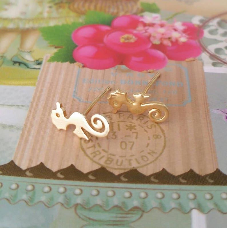 Sea dragon studs Seahorse studs Gold seahorse studs Seahorse stud earrings Gold sea horse studs Sea horse studs Gold sea dragon studs