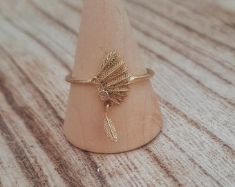 Ring, Dainty thin ring, Feather crowen ring, Indian crown ring, Feather ring, Dangling feather ring, Thin feather ring, Boho feather ring