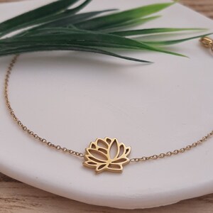 Lotus bracelet, Lotus flower bracelet, Dainty gold bracelet, Dainty Lotus bracelet, Lotus charm bracelet, Hollow lotus bracelet, Yoga lovers image 5