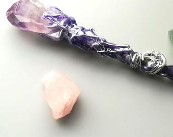 Crystal wand, Amethyst handmade Wand, Alter Tool, mystical witch wand