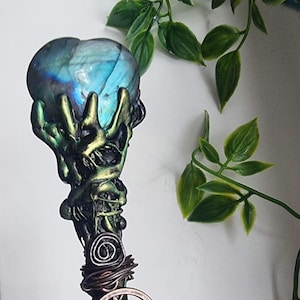Crystal wand, Labradorite Love Heart handmade, witches wand, halloween Alter Tool, mystical witchcraft wand