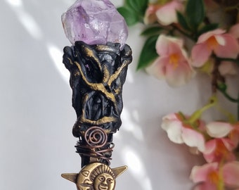 Crystal wand, Amethyst handmade Wand, Alter Tool, mystical witch wand
