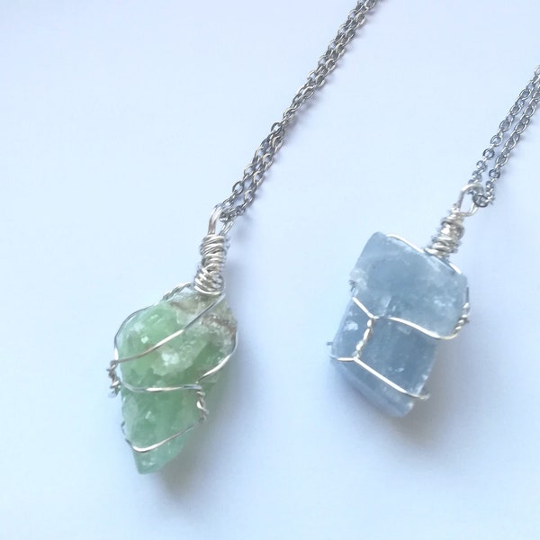 Green calcite/Blue Calcite crystal pendant, crystal Healing gems, uk, gift for her, mothers day