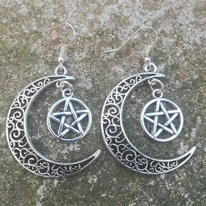 Crescent Moon Pentagram Earring - Etsy