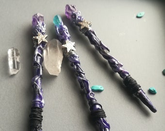 Mini Crystal Wands, small magic wand for witches on the go, Handbag size Amethyst Altar gothic wand.