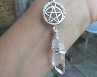 Crystal Quartz free postage uk pentagram jewelry necklace wicca silver jewelry clear quartz crystal Christmas gift for  her pendant
