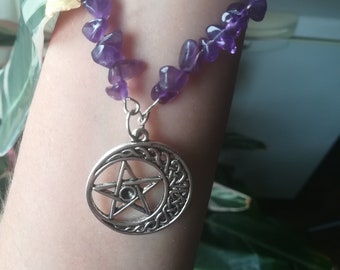 Natural Amethyst Point with 925 silver chain Pagan Wicca Druid Jewellery Gift Natural Amethyst Point with 925 silver chain Pagan Wicca Druid Jewellery Gift