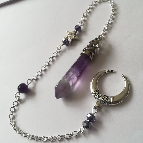 Amethyst Pendulum, dowsing Tools crystal pendulum, witch gifts birthday wiccan. Valentines gift,