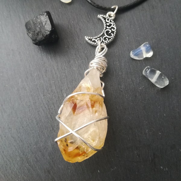 Citrine crystal pendant jewelry Wire wrapped crystals Reiki Healing Pendant Necklace uk moon gothic gift for her Stainless Steel uk gift