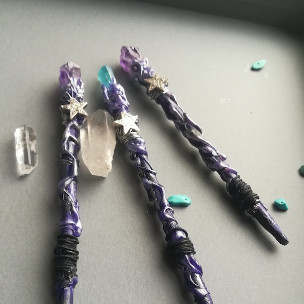 Mini Crystal Wands, small magic wand for witches on the go, Handbag size Amethyst Altar gothic wand.