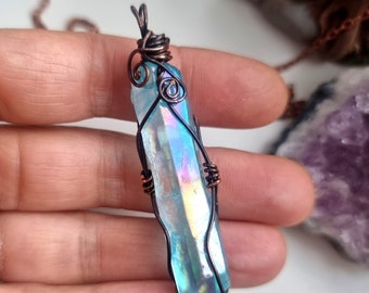 Blue Aura Quartz stone pendant, crystal gift necklace mothers day , birthday