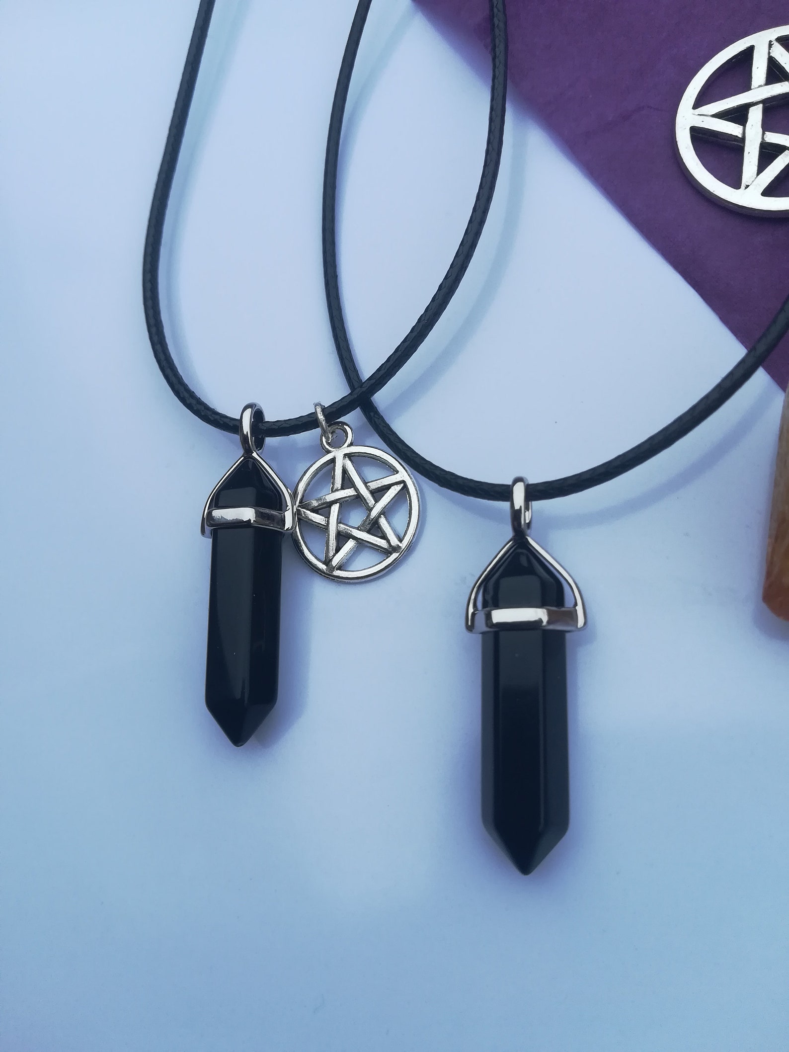 Obsidian collar de cristal uk pentagram joyería joyería wicca Etsy