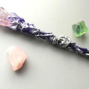 Crystal wand, Amethyst handmade Wand, Alter Tool, mystical witch wand