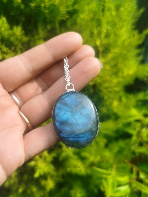 Labradorite crystal blue gem Stone Pendant  Natural Stone Pendant gift for her, for his birthday.