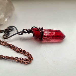 Red gemstone necklace, Quartz copper wire wrap Heart pendant.  Root chakra, Christmas gift.