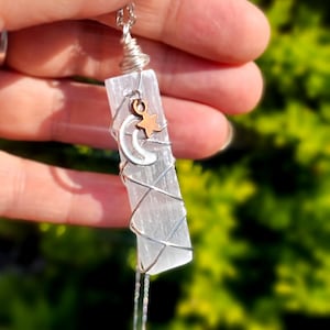 Selenite necklace with moon and star , pretty necklace witch pendant, Valentines gift, chakra cleansing, selenite necklace, star necklace.