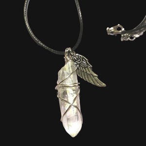 Aura Quartz pendant, Crystal Quartz silver necklace birthday gift for her, gift for him.